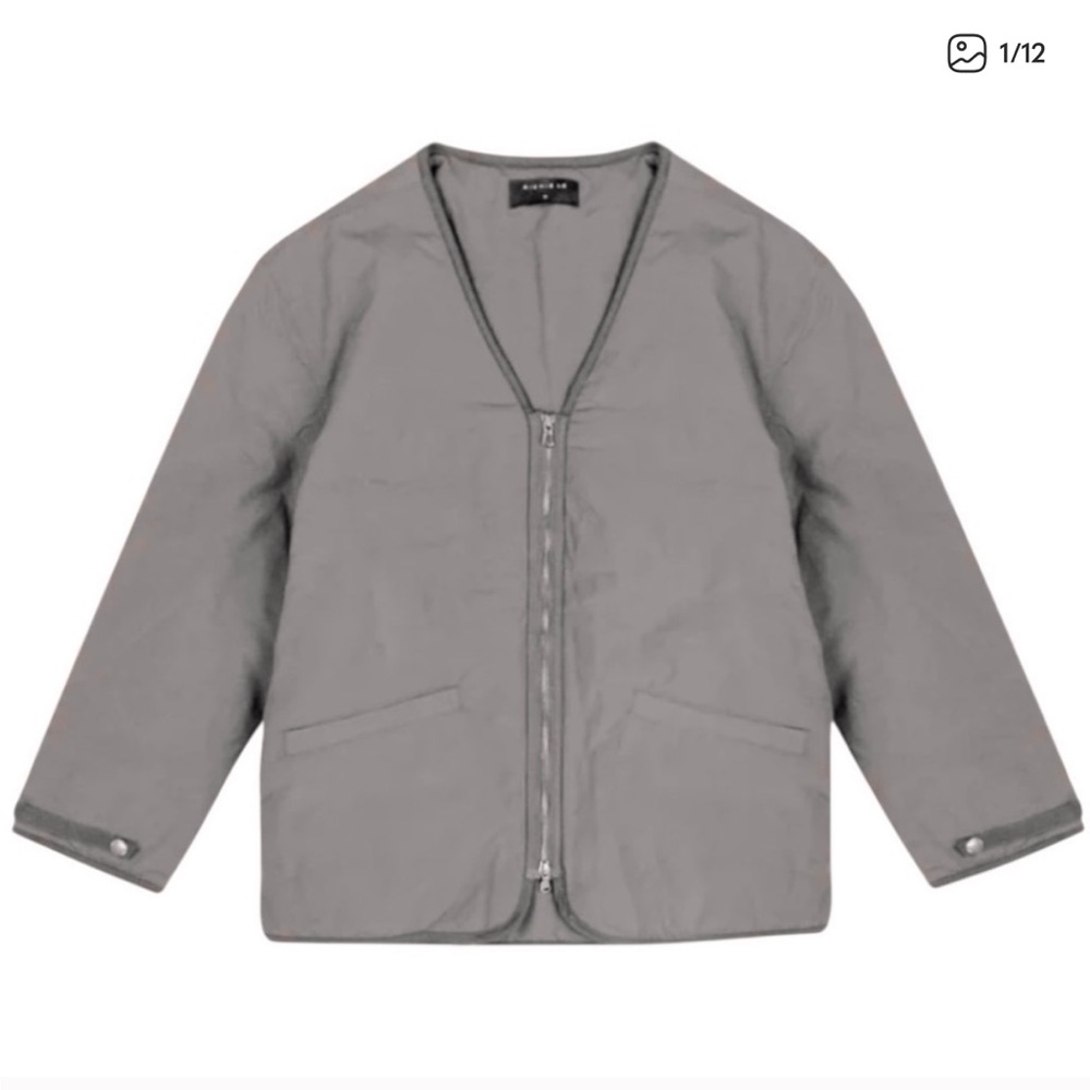 Richie Le Nylon Half Zip Puffy Jacket Chalk Taupe Grey Small